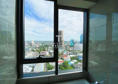 High-rise building city view from window