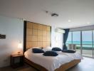 Modern bedroom with ocean view