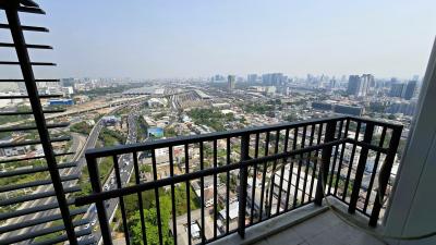 Spacious balcony with panoramic city view