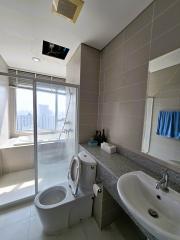 Modern bathroom interior with natural light