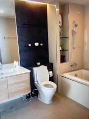 Modern bathroom interior with a shower and a toilet