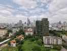 Cityscape view from a residential building showing surrounding architecture and greenery