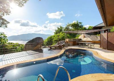 Luxurious private pool with breathtaking scenic view and sunny skies