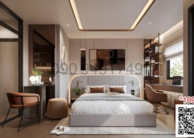 Modern bedroom with elegant design and ambient lighting