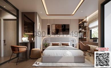 Modern bedroom with elegant design and ambient lighting