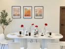 Elegant dining room with modern white table and artwork