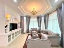 Elegant living room with classic furniture and decorative lighting