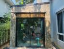 Modern home entrance with glass door