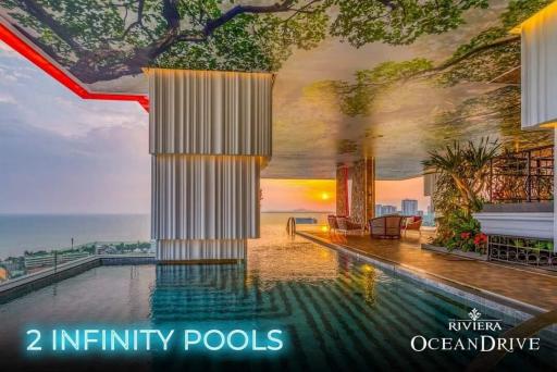 Luxurious infinity pool overlooking sunset with elegantly designed seating area