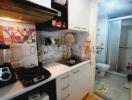 Compact fully-equipped kitchen with modern appliances and white cabinets