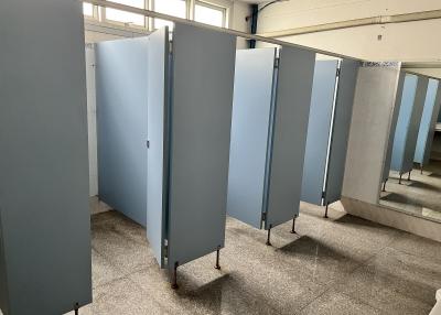 Public bathroom interior with multiple stalls