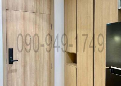 Modern wooden wardrobe and door in a compact building interior