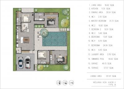 Architectural layout design of a residential property with labelled rooms and amenities