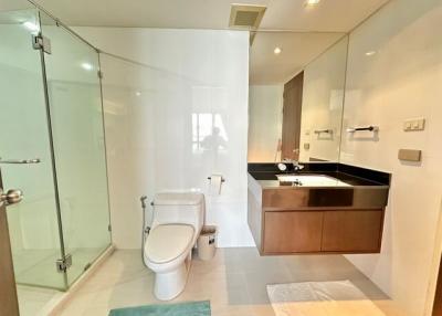 Modern bathroom with walk-in shower and vanity