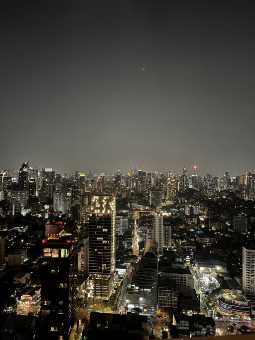 Nighttime cityscape view from a high-rise building