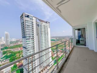 Spacious balcony with panoramic city views