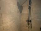 Modern Shower with Tan Tiles