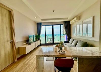 Modern living room with ocean view