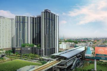 Modern high-rise residential buildings view with transportation infrastructure