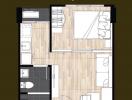 Floor plan of a compact apartment layout with labeled square meters