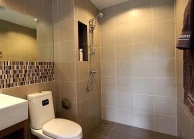 Modern bathroom interior with ceramic tile design