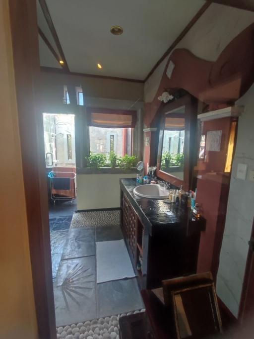 Modern bathroom interior with vanity and natural light