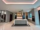 Modern kitchen with central island and LED lighting