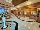 Elegant lobby interior with wooden finishes and marble flooring
