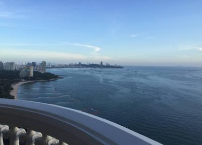 Balcony view of coastal cityscape and ocean