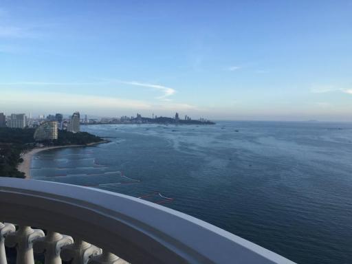 Balcony view of coastal cityscape and ocean