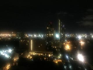Nighttime cityscape view from a high-rise building