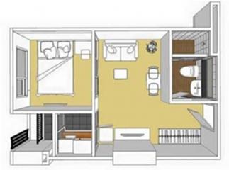 Architectural plan of a modern apartment with labeled rooms