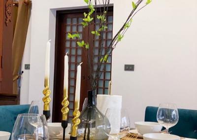 Elegantly set dining table in a modern dining room