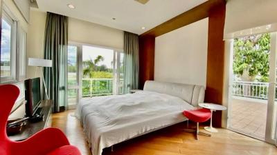 Spacious bedroom with a large bed, modern furniture, and balcony access