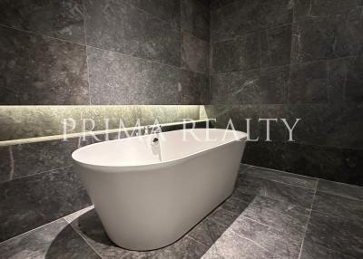 Modern bathroom with elegant freestanding bathtub