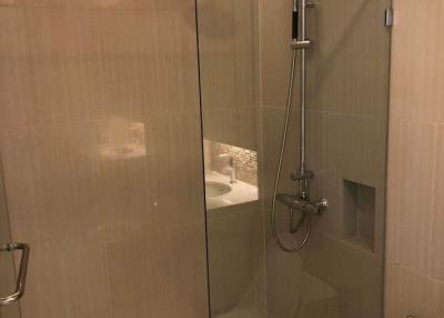 Modern bathroom with glass shower enclosure