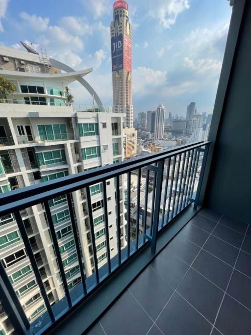 Spacious balcony with city view