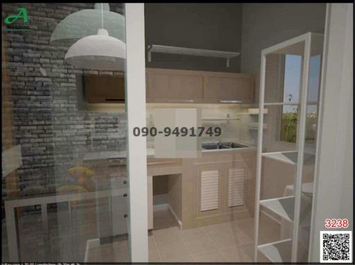 Modern styled kitchen with stone tile backsplash and built-in appliances