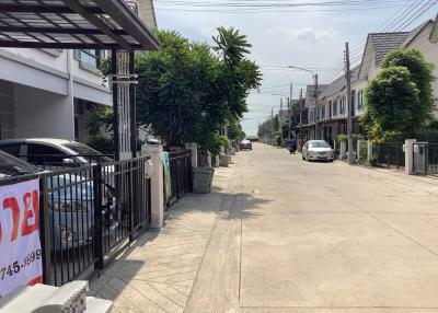 Street view outside a residential property with gated houses