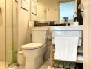 Modern bathroom interior with elegant fixtures and organized storage