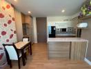 Modern kitchen with dining area in a house property