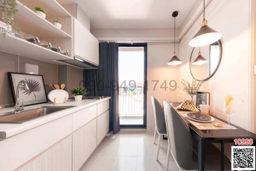 Modern kitchen with dining area and balcony access