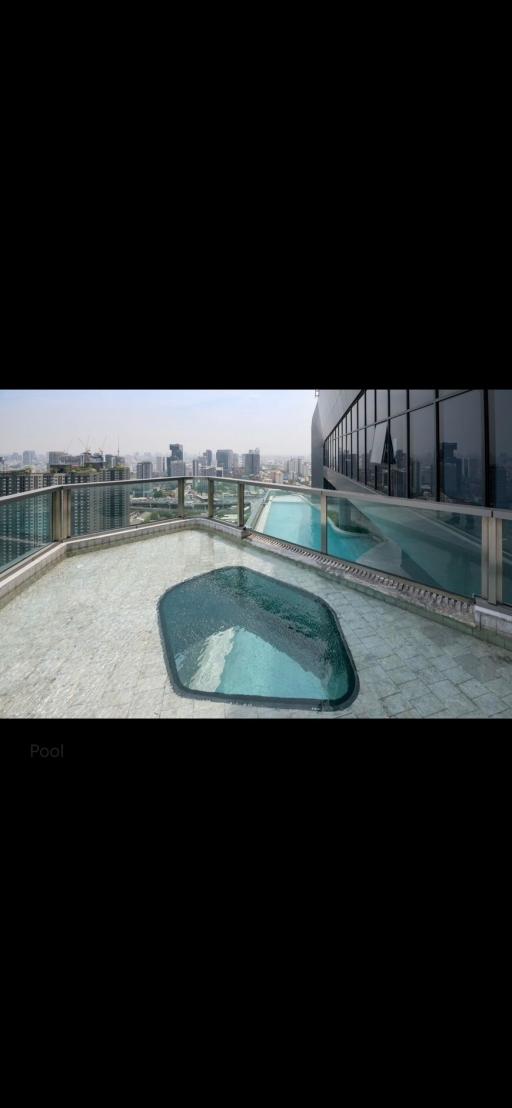 Rooftop swimming pool with city skyline view