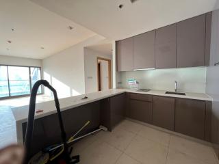 Modern kitchen with ample countertop space and natural light