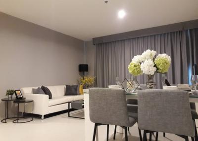 Modern and elegant living room with dining area