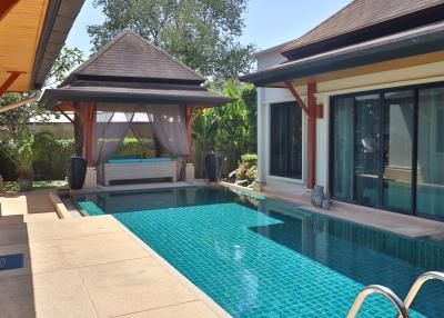 Elegant backyard with swimming pool and gazebo