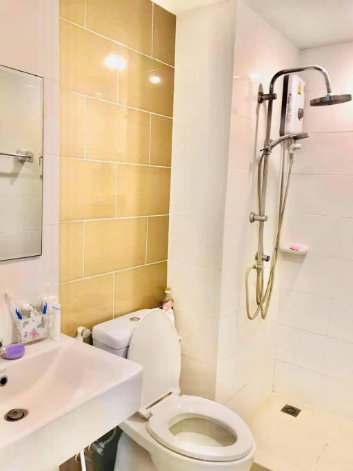 Clean bathroom with shower and toilet facilities