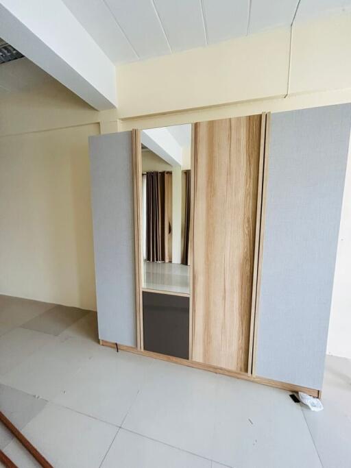 Sliding partition within a modern interior space