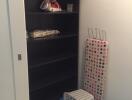 Storage room with shelving units and household items