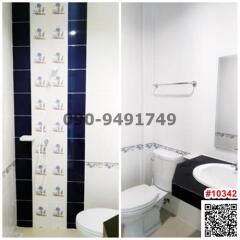 Modern bathroom with dark blue wall tiles